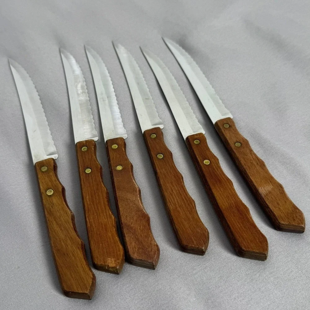 Vintage Imperial Veri-Veri-Sharp Steak Knives Set of 6 MCM 1978 Stainless USA